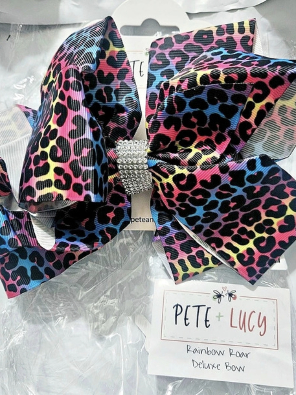 Pete + Lucy Rainbow Leopard Print Hair Bow